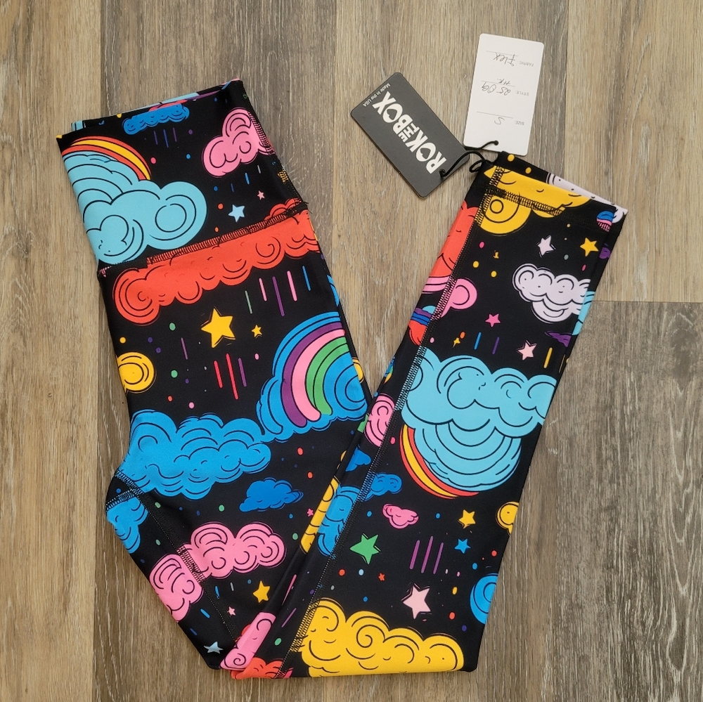 Rok the Box Rainbow Clouds Leggings Full Length SMALL NEW RoktheBox RTB